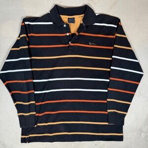 Karl Kani Gold Mens Long Sleeve Striped Polo Shirt Black Orange White Large